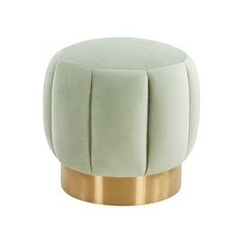 Safavieh Couture Home Maxine Mint Green Velvet Channel Tufted Living Room Bedroom Vanity Foot Stool Round Ottoman (Fully Assembled)