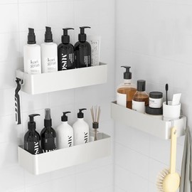 Kitsure Duschablage ohne Bohren - 3 Stück rostfreie Badezimmer Organizer, schnell trocknende Badregal ohne Bohren mit großer Kapazität, langlebige Shampoo Halterung für Duschel, Large, Weiß