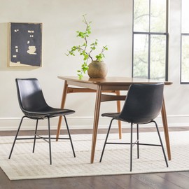 Walker Edison Mid-Century Upholstered Dining Chair with Metal X Base, Set of 2, Black
