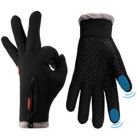 Lzfitpot Winter Warm Gloves, Anti Slip Touch Screen Gloves Windproof Thermal Gloves Cold Weather Cycling Gloves for Men Women , A-black, M