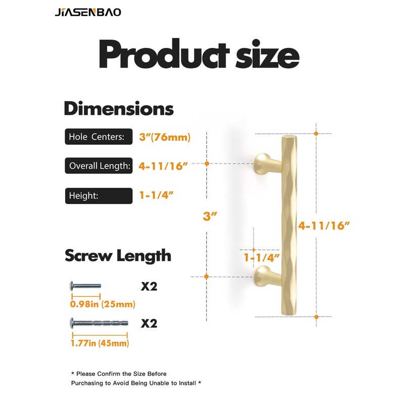 JIASENBAO Brushed Gold Cabinet Pulls 3" Hole Center 20 Pack