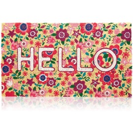 Juvale Natural Spring Hello Floral Coir Welcome Doormat for Front Door, 17 x 30 Inches, Ideal for Door Entrance, Backyard, Entryway