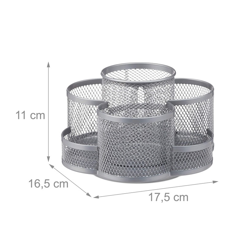 Relaxdays Pencil Holder, Metal Mesh, 7 Compartments, Rotatable, Round Desk