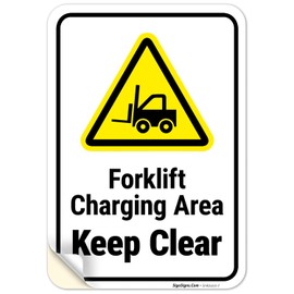 Forklift Charging Area Keep Clear with Symbol Sign, 10x7 Inches, 4 Mil Vinyl Decal Stickers Weather Resistant, Made in USA