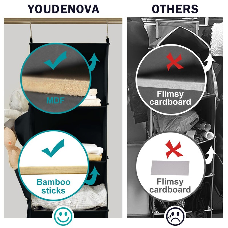 YOUDENOVA Hanging Closet Organizers and Storage, 6-Shelf Hanging Closet Shelves,