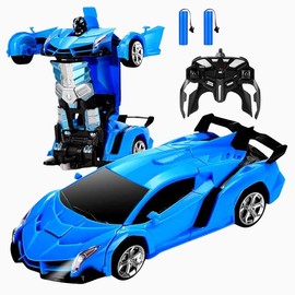 Transforming RC Car with Remote Control, 360° Rotation Light Music One-Button - Auto Demo Remote Control Car, 360 Degree Rotating Remote Control Toy:_Red