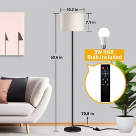 Qaubauyt Floor Lamp for Living Room Bedroom,Modern LED Floor Lamp with Remote Control and Dimmable Standing Lamps with Foot Switch Office Kid Room,Tall Lamp,RGB 9W Bulb Included