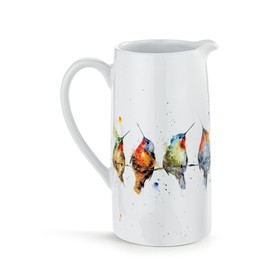 DEMDACO Dean Crouser Vibrant Watercolor Style Hummingbirds On A Wire Multicolor 50 Ounce Ceramic Stoneware Water Pitcher Carafe Decanter Serveware Container, Flower Vase, Centerpiece Décor