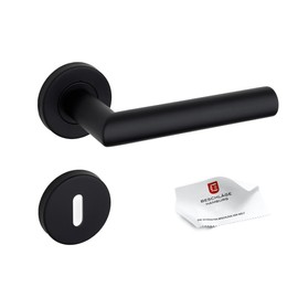 Beschläge Hamburg FRANKFURT 07 SM BB Door Handle with Deadlock Rosettes Diameter 53 x 9 mm Door Fitting for Room Doors Door Handle Set Door Handle for Interior Doors in Stainless Steel Matte Black
