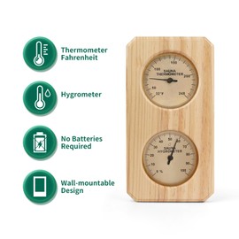 Plus tard Sauna Thermometer and Hygrometer 2 in-1 Vertical Gauge Indoor Temperature Humidity Measurement for Sauna Room