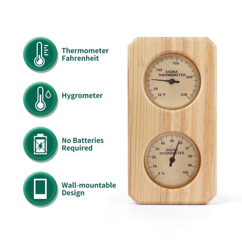 Plus tard Sauna Thermometer and Hygrometer 2 in-1 Vertical Gauge