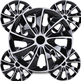 Winjet Universal 16 Inch Hub caps Wheel Covers for Cars Set of 4 Fits Most Cars Hubcaps for Car Truck SUV Accessories (16 Inch Hubcaps Set of 4, Silver Lacquer & Black Lacquer)