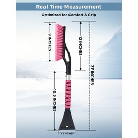 Autovir 27" Snow Brush and Ice Scrapers for Car Windshield (3 Pack), Window Scraper with Ergonomic Foam Grip, Snow Removal for Car, Must Have Winter Car Accessories (Green, Blue & Pink)