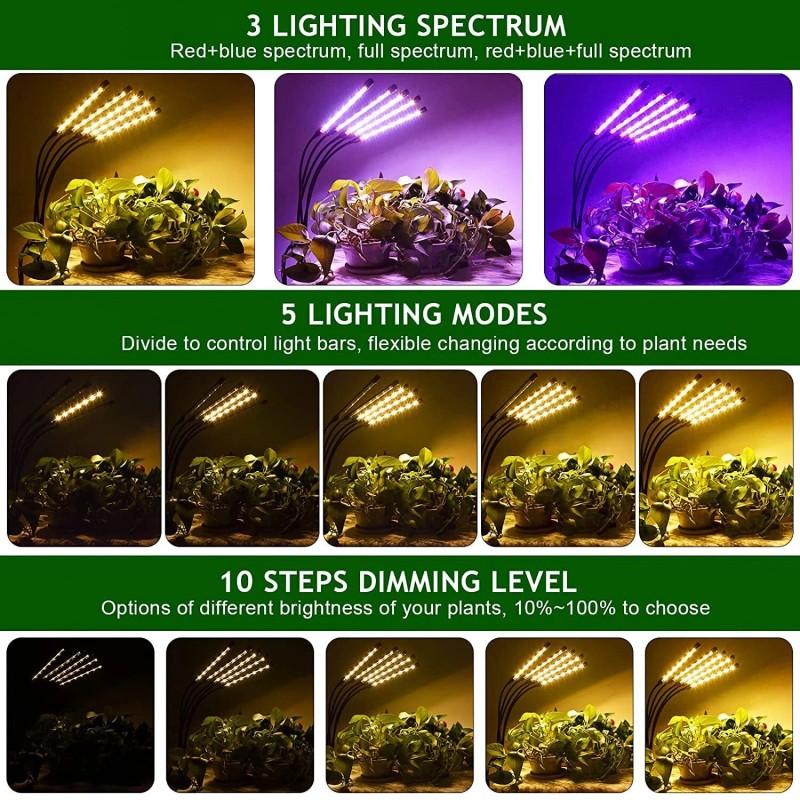 KEELIXIN 5 Head Spectrum Grow Light with Adjustable Stand and
