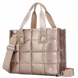 FARMARK   for Women Lightweight Puffy Carry On Crossbody  with Laptop Compartments Quilted Shoulder Handbag for Travel Work (BLACK) tote bags - Color: Champagne