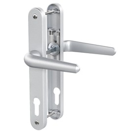 Bwintech 1 Set Silver Anodised UPVC Aluminium Door Handle Set, 92mm Backset, 210mm Screw Hole Distance, 243mm Plate Length Front Door Handles for UPVC Door