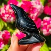 Natural Obsidian Crow Raven Hand Carved Healing Reiki Specimen Decoration