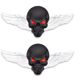 2 x Skull Emblem Wings Skull Emblem Sticker Labelling Metal Material Rainproof Applicable to Car Pickup Truck Boot (Large, Silver, Black)
