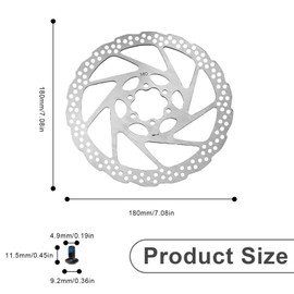 0XBIT 180 mm Bicycle Brake Discs, 1cr13 Stainless Steel Brake Disc, 6 Holes Bicycle Brake Disc, Relative Hole Spacing 44 mm, Suitable for Mountain Bikes and Road Bikes