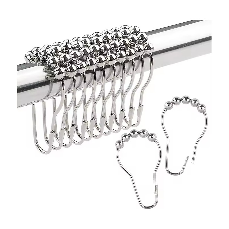 Shower Curtain Roller Rings for Bathroom Curtain Rods – 12-Piece