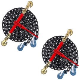 AYMMIC 5/16"-3/8" Chain Binder and 5/16"|G70|12' Transport Chain Kit, Ratchet Load Binder with 5,400Lbs Working Load Limit, Tow Chain with Grappling Hook, Tie-Down Cargo to A Truck or Flatbed Trailer