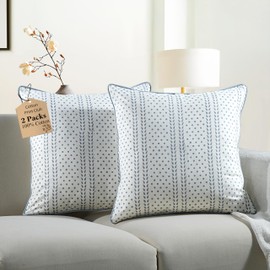 CPC 100% Cotton Throw Pillow Covers 18x18 Inch, Set of 2 Pink Block Print Pattern Couch Pillow, Cute Boho Decorative Pillows for Living Room, Bedroom with Hidden Zipper- Misty Grey Tralis