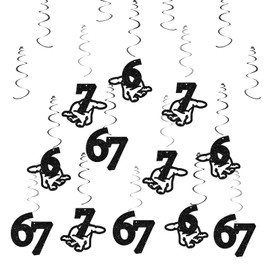 30pcs Funny 6 7 Meme Hanging Swirls, Black 6 7 Hanging Decor, Funny Slang Ceiling Foil Swirl, Six Seven Birthday Themed Party Favors - Black Glitter