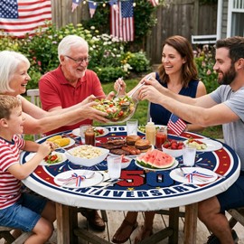 Hiboss 4th of July Tablecloth Round 44 Inch, Memorial Day Patriotic Independence Day Decorations for Home Table Cover, 250th Anniversary Eagle Red and Blue for Party Picnic Dinner Decor