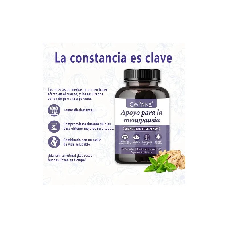Gwynne Suplemento Menopausia Mujeres Cáps Cápsulas Equilibrio Hormona Femenina Sudores