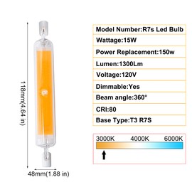KIMROO 15W 118mm R7S LED Bulbs(2 Pack) 150W Halogen Equivalent J-Type 120V Dimmable T3 R7s Base Double Ended Flood Light 3000K Warm White for Landscape Light (Warm White)