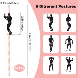 30 Pcs Disposable Paper Straws 7.7-inch Bachelorette Party Decor Fun Long Drinking Straws Tumbler Straws Bachelor Party Supplies (Rose Golden - Streak)