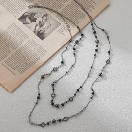 FULU AUTUMN Women’s Long Pearl Necklace, Silver and Black Statement Chain, Fashion Jewellery, Vintage Jewellery, Birthday Gifts, Pearl Crystal, No Gemstone