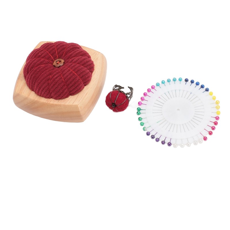 Pin Cushion Kit Cute Pumpkin Shape Pin Cushion Wooden Base
