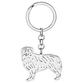 LONYOO Cute Stainless Steel Dog Keychain Keyring Pet Dog Gifts for Women Girls Puppy Key Chain Car Purse Charms (Silver Plated Australian Shepherd B)