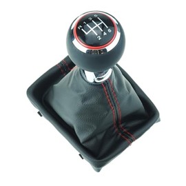 DoLED Smooth Gear Knob + Gear Stick Gaiter + Frame - Leather - Red Stitching - 6 Gear Replacement Part