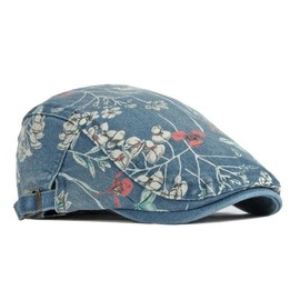 Ardorion Peaked Cap Women's Girls Denim Flat Cap Flat Cap with Vintage Flowers Design Beret Driving Cabbie Hunting Flat Cap Cap, b