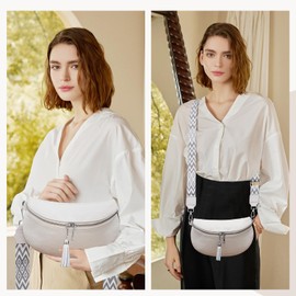 JinDouer Kleine Umhängetasche Damen mit Breitem Gurt, Bauchtasche Echt Leder Damen Stylisch mit Vielen Kartenfächer, Crossbody Bag Damen Klein, Münzbörsen für Damen Senden (Weiß)