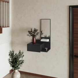 SVRCK Modern Floating Vanity with Integrated Mirror for Compact Spaces, Wall-Mounted Design, Sleek Black Finish