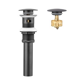 RULIA Bathroom Sink Drain with Overflow, Pop Up Drain Stopper with Detachable Basket, Anti-Clogging Drain Strainer, Pop up Drain for Vessel Sink Lavatory Vanity, Matte Black, RB8002