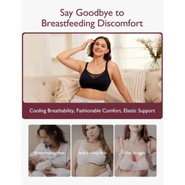 Momcozy Nursing Bras for Breastfeeding, Breathable Mesh Nursing Bras Comfort Maternity Bra Wireless Pregnancy Sleep Bra Black