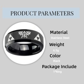 GAUEIOUR Triangle Logo Zelda Black Tungsten Rings Classic Game Black Stainless Steel Fashion Matte Bands Wedding Ringf for Woman Men Accessory, Jewelry Gifts for Gaming Enthusiasts
