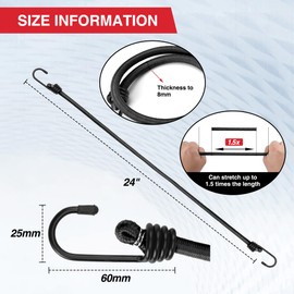 WORKPRO 24 Inch Bungee Cord with Hooks, 4 Pack Superior Rubber Heavy Duty Straps Strong Elastic Rope for Outdoor Tent, Luggage Rack, Camping, Cargo, RV, Bike, Transporting, Storage, Black