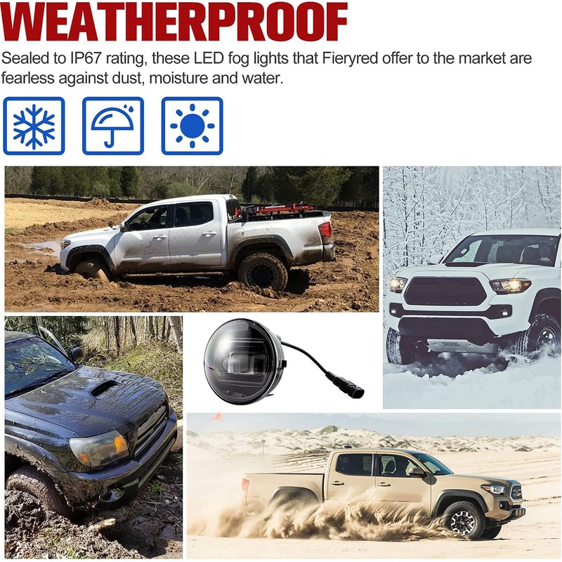 FIERYRED LED Fog Light Compatible with Tacoma 2005-2011/Solara 2004-2006/Sequoia 2008-2015/Tundra