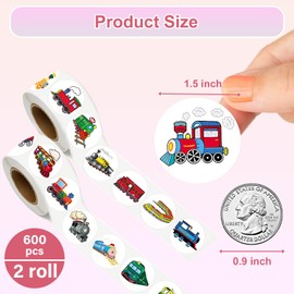 UVUXO 600 Pcs Train Stickers for Kids- 1.5 Inch Round Stickers Roll 16 Tyles Cute Train Kindergarten Stickers Teacher Stickers for Kids Birthday Party School Reward Giveaways