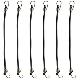 HSCGIN Bungee Cords with Hooks 6PCS 10 Inch Long Heavy-Duty Black Rubber Stretchy Bungee Cords with Stainless Steel Hooks Rubber Tarp Straps for Bikes, Camping, Carrying Tools
