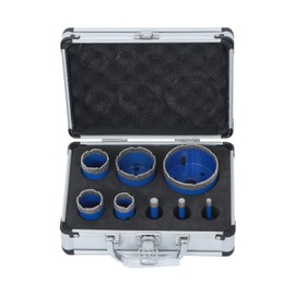 findmall 8pcs Diamond Hole Saw Drill Bits Set, 6-68mm M14 Threaded Core Drill Bits for Tile, Ceramic, Porcelain, Marble, Granite, Stone - Triangle Shank with Storage Case (Blue)