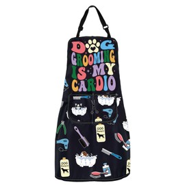 WSNANG Dog Groomer Waterproof Apron with Pockets Dog Hairdresser Adustable Apron Stylist Gifts (D Grooming Apron2)