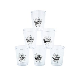 Fun Express 24 Pieces New Year’s Eve Plastic Shot Glasses, Holds 2 oz, BPA Free Plastic, New Year Party Supplies, Clear