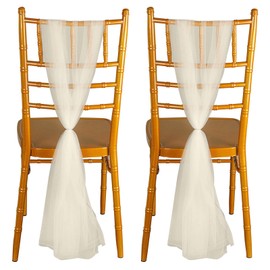 Colexy Organza Chair Bows, Set of 2 Tulle Ribbons, Chair Sashes Wedding White, Chiffon Chair Sashes, Decorative Ribbon Chair Sash, White Decoration for Chair, for DIY Crafts, Wedding Party, 100 x 150
