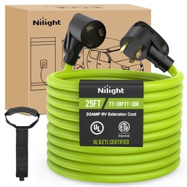 Nilight 25FT 30 Amp RV Extension Cord 125V Heavy Duty 10/3 Gauge Pure Copper STW Wire UL ETL Listed 3 Prong TT-30P TT-30R Weatherproof Cord Suit for RV Camper Caravan Trailer Bright Green